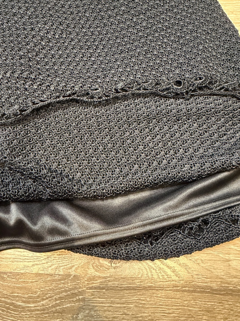 90s Ralph Lauren Black Hand‑Knit Slip Dress M Minimalist Lace Hem Vintage - Picture 6 of 8